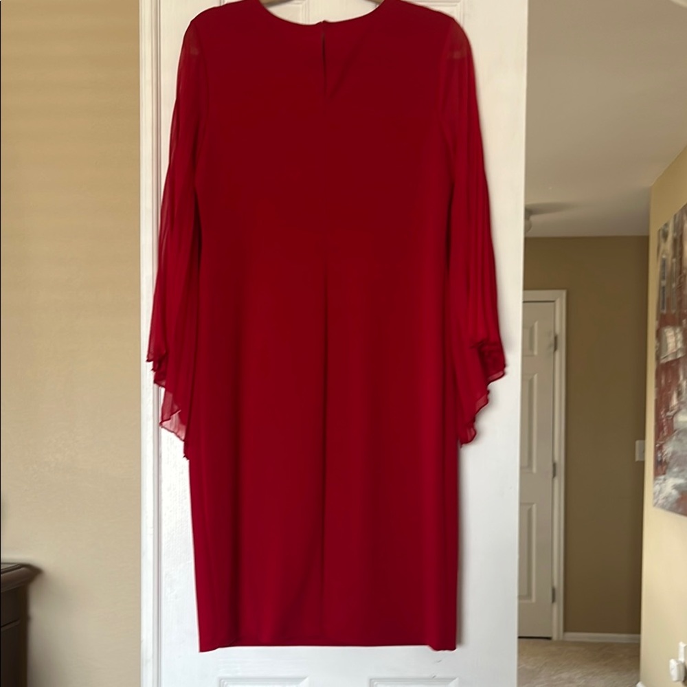 MARINA Elegant Red Long Sleeve Dress - Picture 3 of 4